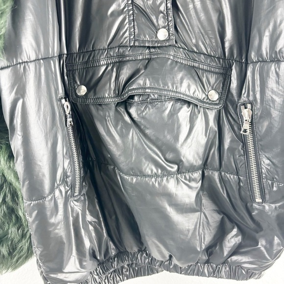 Sandy Liang Gordo Puffer Lamb Shearling Pullover Jacket Black Green Size 4 - Picture 5 of 8